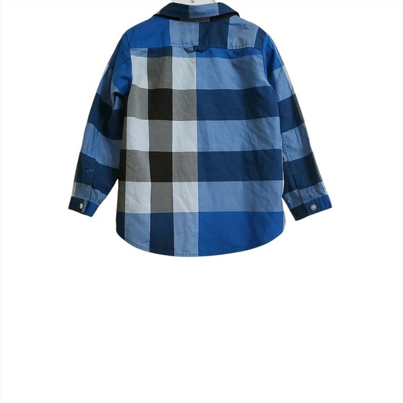 Burberry Toddler Boy Button Down Shirt 18 Months Long Sleeve Plaid Blue Cotton - Picture 2 of 12